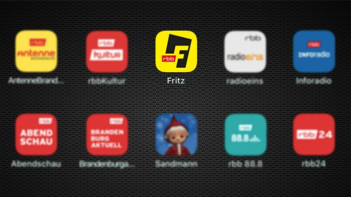 Übersicht der rbb Apps. Fritz App scharf, alle anderen unscharf angezeigt. (Quelle Fritz)