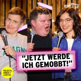 Fabian Rashagai bei Falsch, aber lustig - "Jetzt werde ich gemobbt!" (Quelle: Fritz)