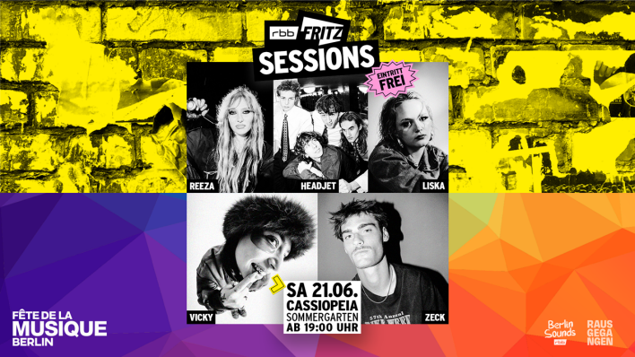 FritzSessions x Fete de la Musique 2025 (Quelle: Reeza: Sony Music | Headjet: Lara Facchinetti | Liska: OHA Music | Vicky: Universal Music | Zeck: Fabian Schmidt | Montage: Fritz) FritzSessions x Fete de la Musique 2025 (Quelle: Reeza: Sony Music | Headjet: Lara Facchinetti | Liska: OHA Music | Vicky: Universal Music | Zeck: Fabian Schmidt | Montage: Fritz)